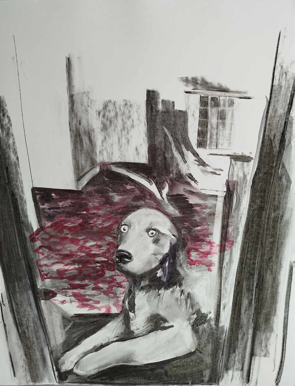 The false dog, fusain et acrylique sur papier, 50 x 65 cm