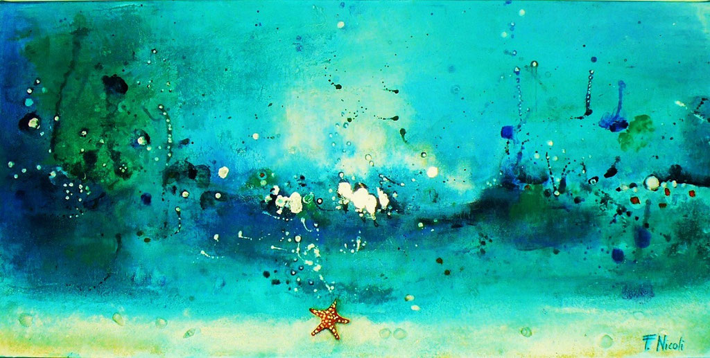 " Il ballo del mare" Acrilico e foglia argento 30x60 cm Collezione Privata
