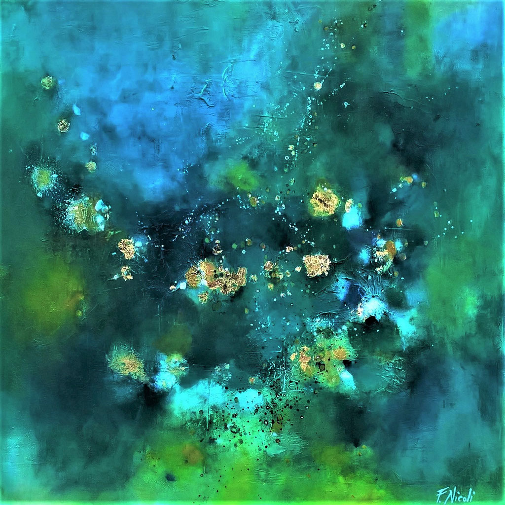 "Il vento" Acrilico e foglia oro 80x80 cm Collezione privata