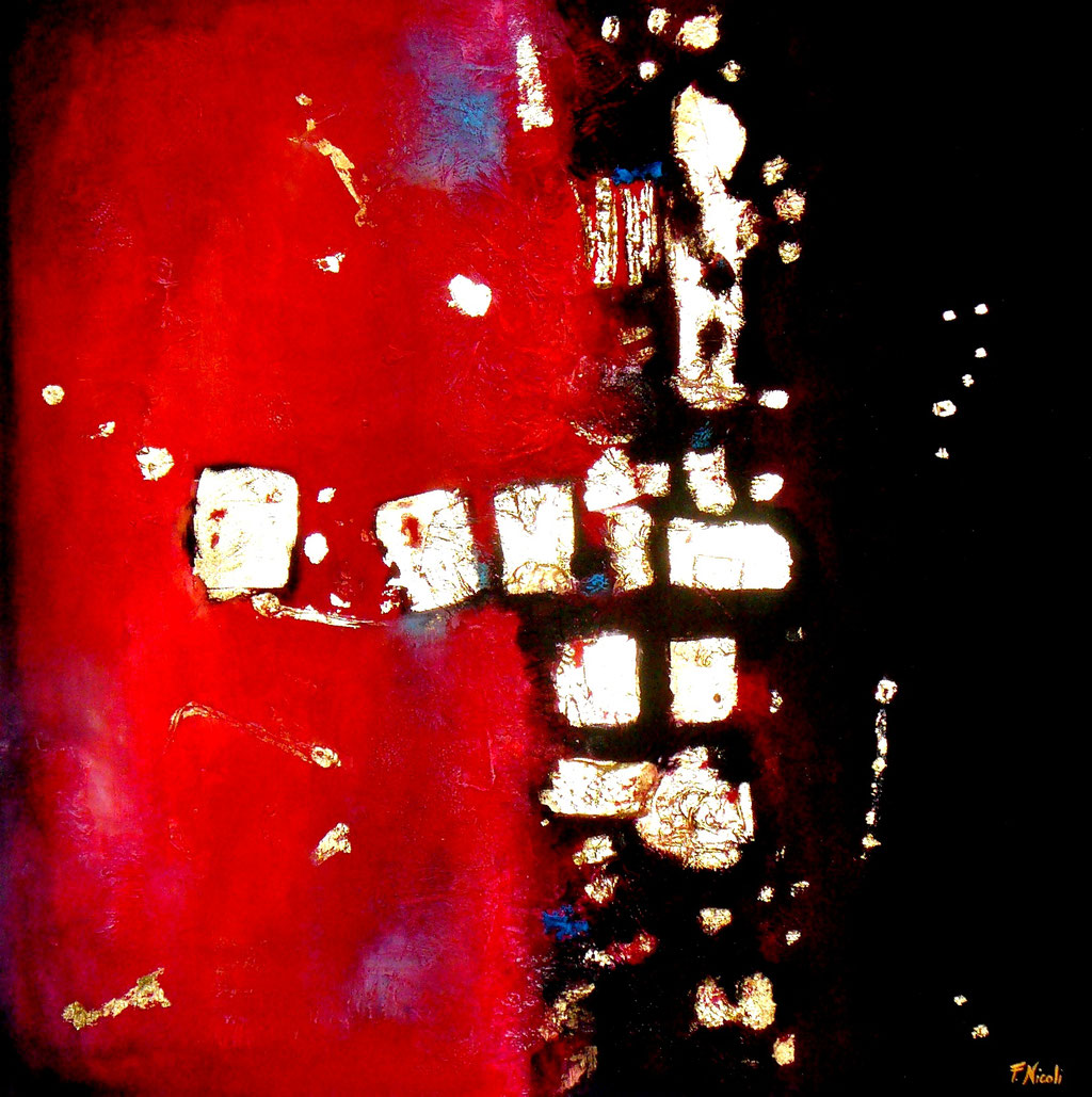 " Il rosso ed il nero" Acrilico e foglia oro 70x70 cm