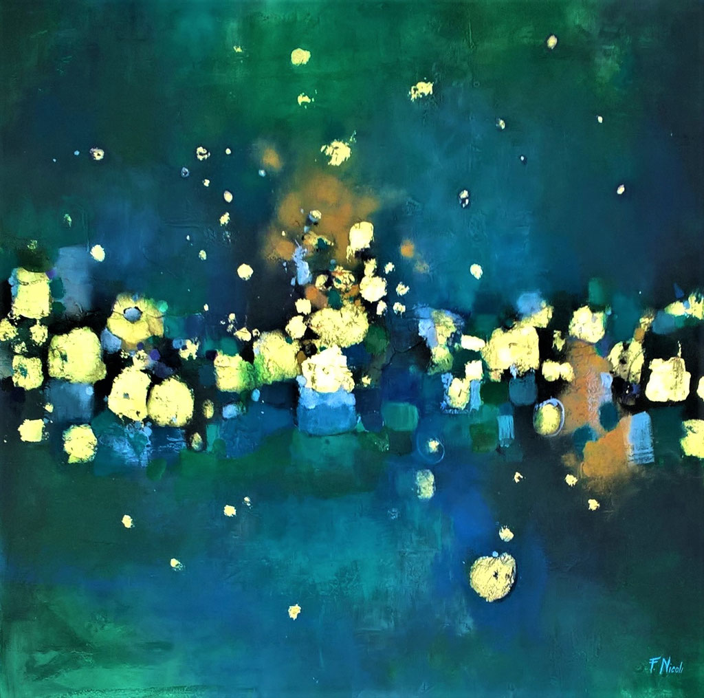 " Tra le stelle" Acrilico su fondo materico 80x80 cm Collezione privata