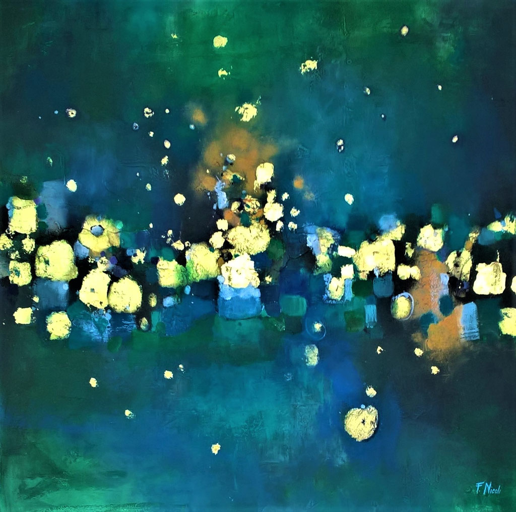 " Tra le stelle" Acrilico su fondo materico 80x80 cm Collezione privata
