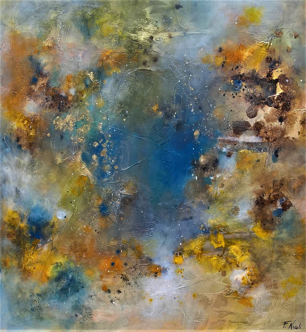 " Fantasticando " Acrilico e foglia oro 80x80 cm