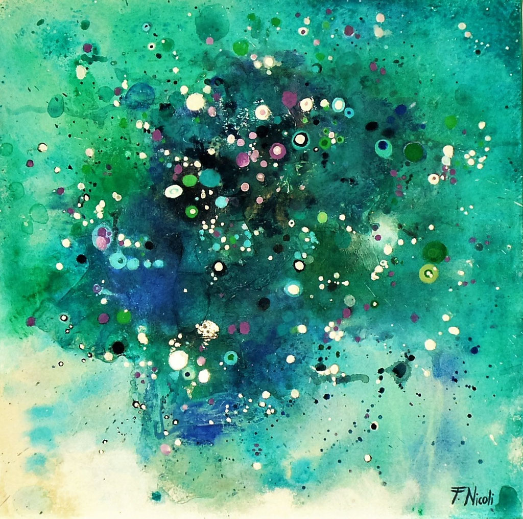 " Effervescenza" Acrilico su fondo materico 40x40 cm 