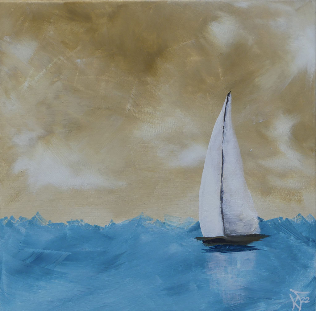 Segelboot – magischer Himmel  |  40 x 40 cm  |  Acryl