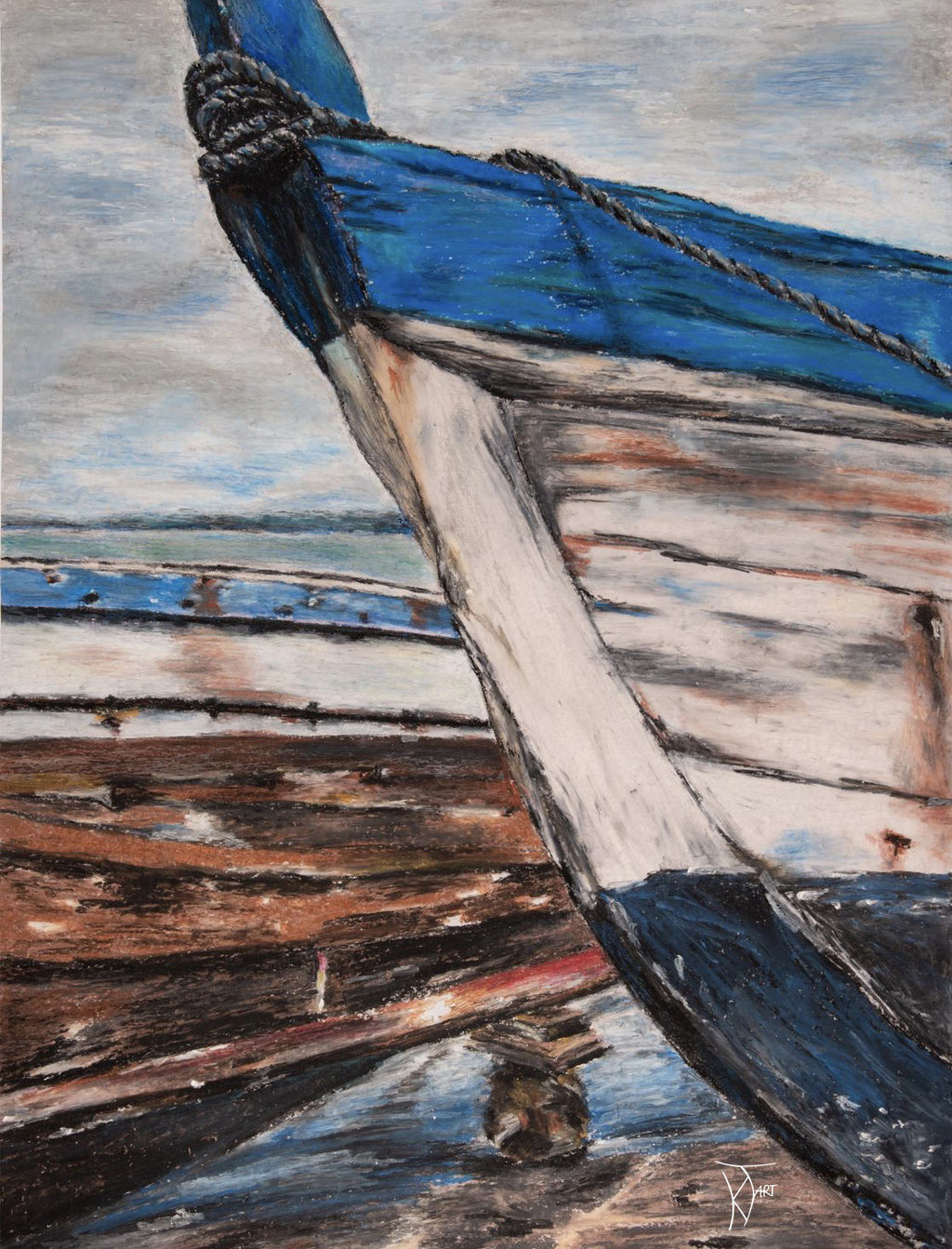 Boote am Strand  |  49 x 66 cm  |  Ölkreide