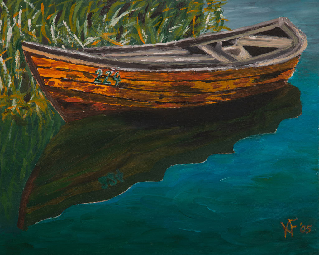 Holzboot im See  |  50 x 40 cm  |  Acryl