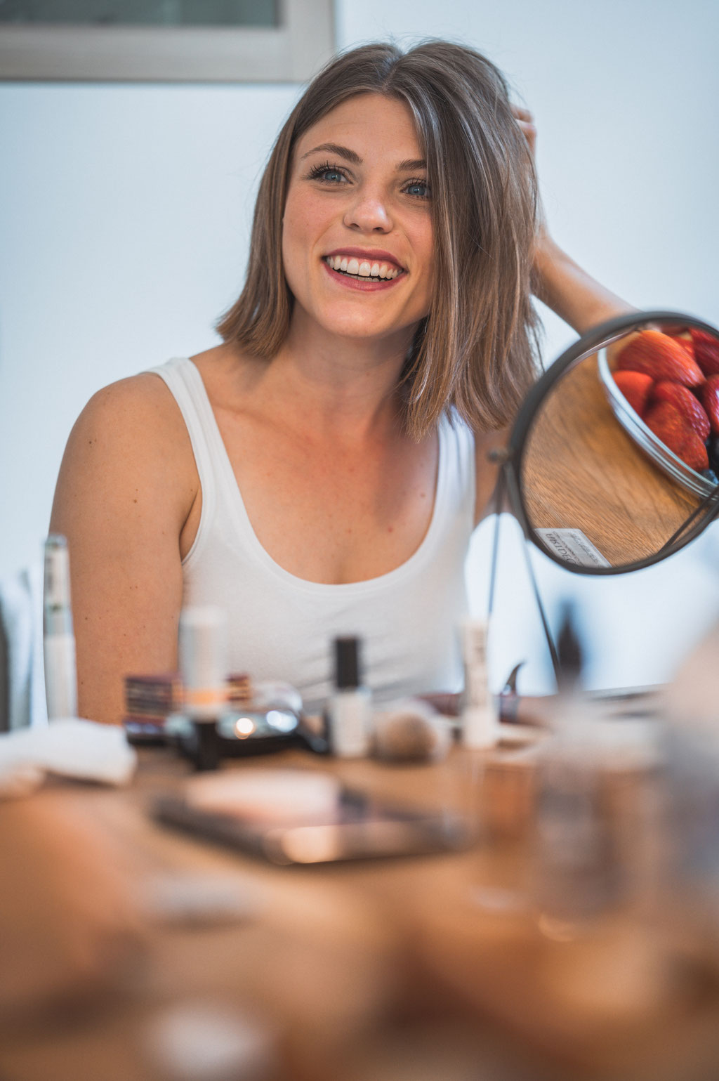 Letzter MakeUp-Striche beim Getting Ready
