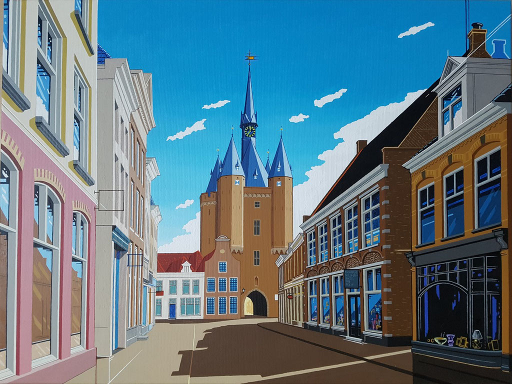 Sassenstraat Zwolle, Acryl op doek, 60 bij 80 cm.