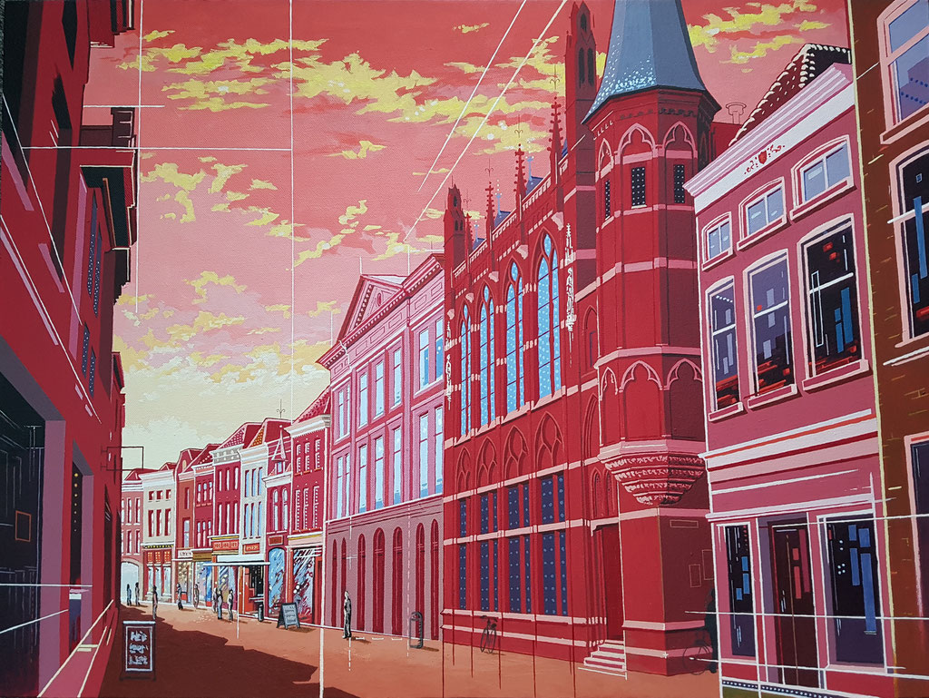 Diezerstraat Zwolle, Acryl op doek, 60 bij 80 cm.