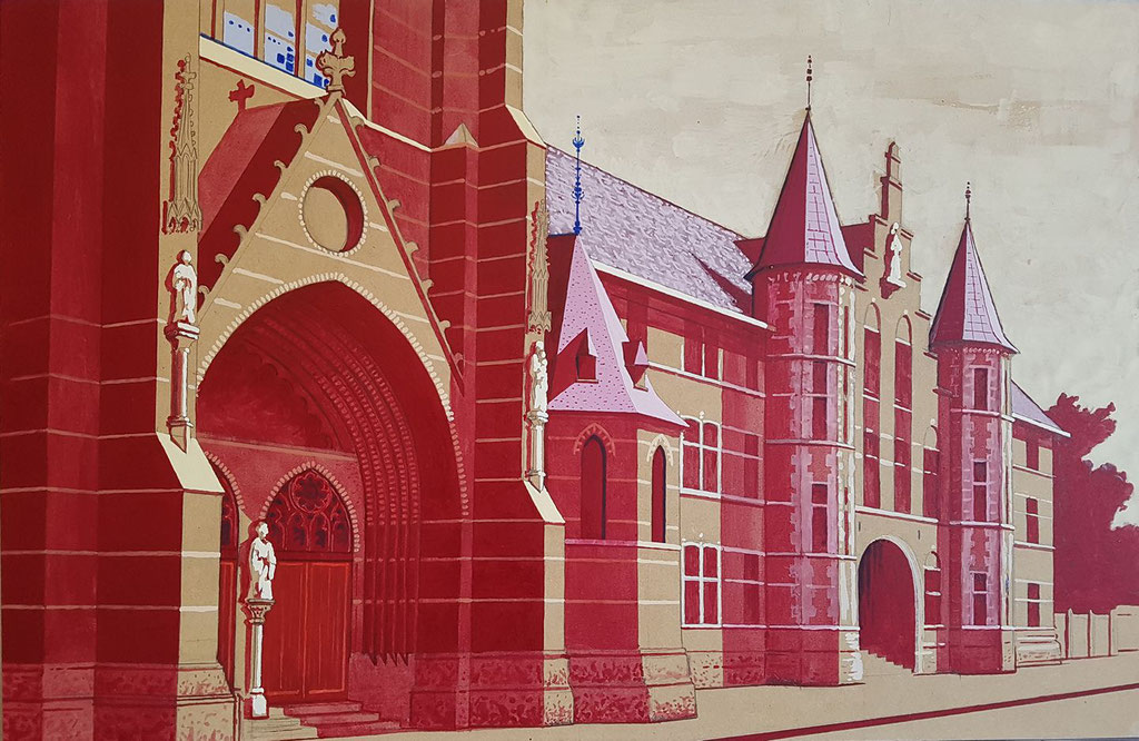 Dominicanenklooster. Acryl op paneel. 61 bij 40cm.