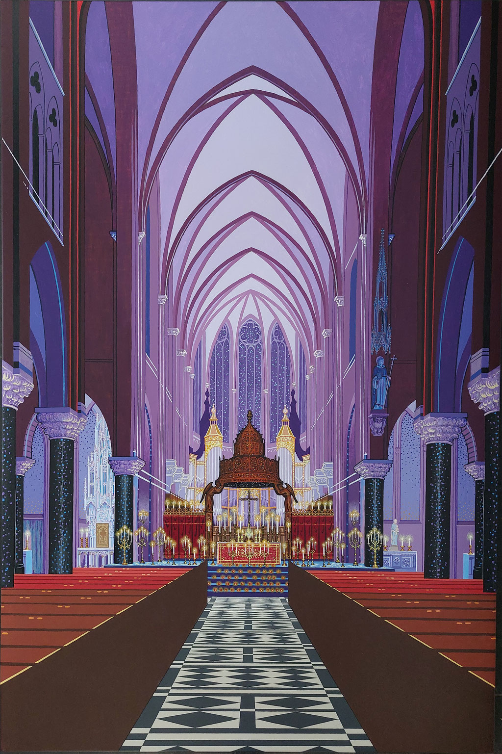 Veertigurengebed (bijgewerkte versie 'interieur Dominicanenkerk') Acryl op doek, 120 bij 80 cm.