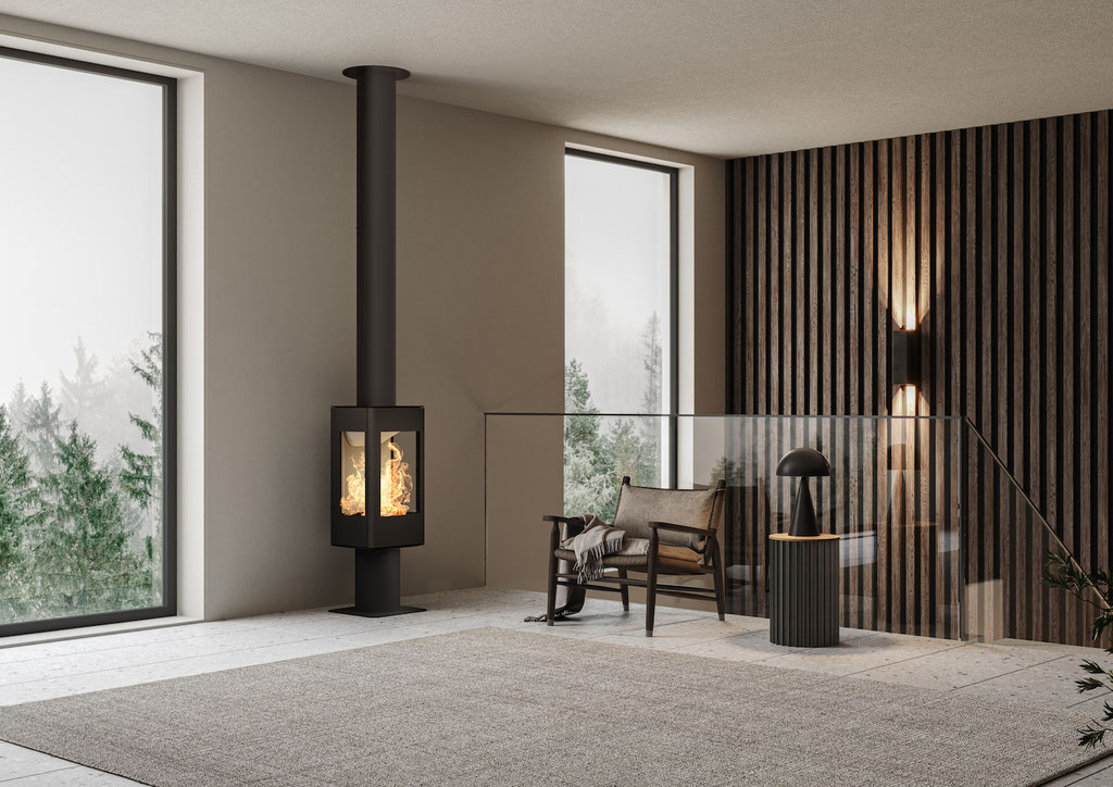 Poêle à bois 3 vitres feu