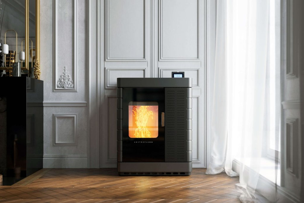 Poêle mixte à bois et à granulés feu