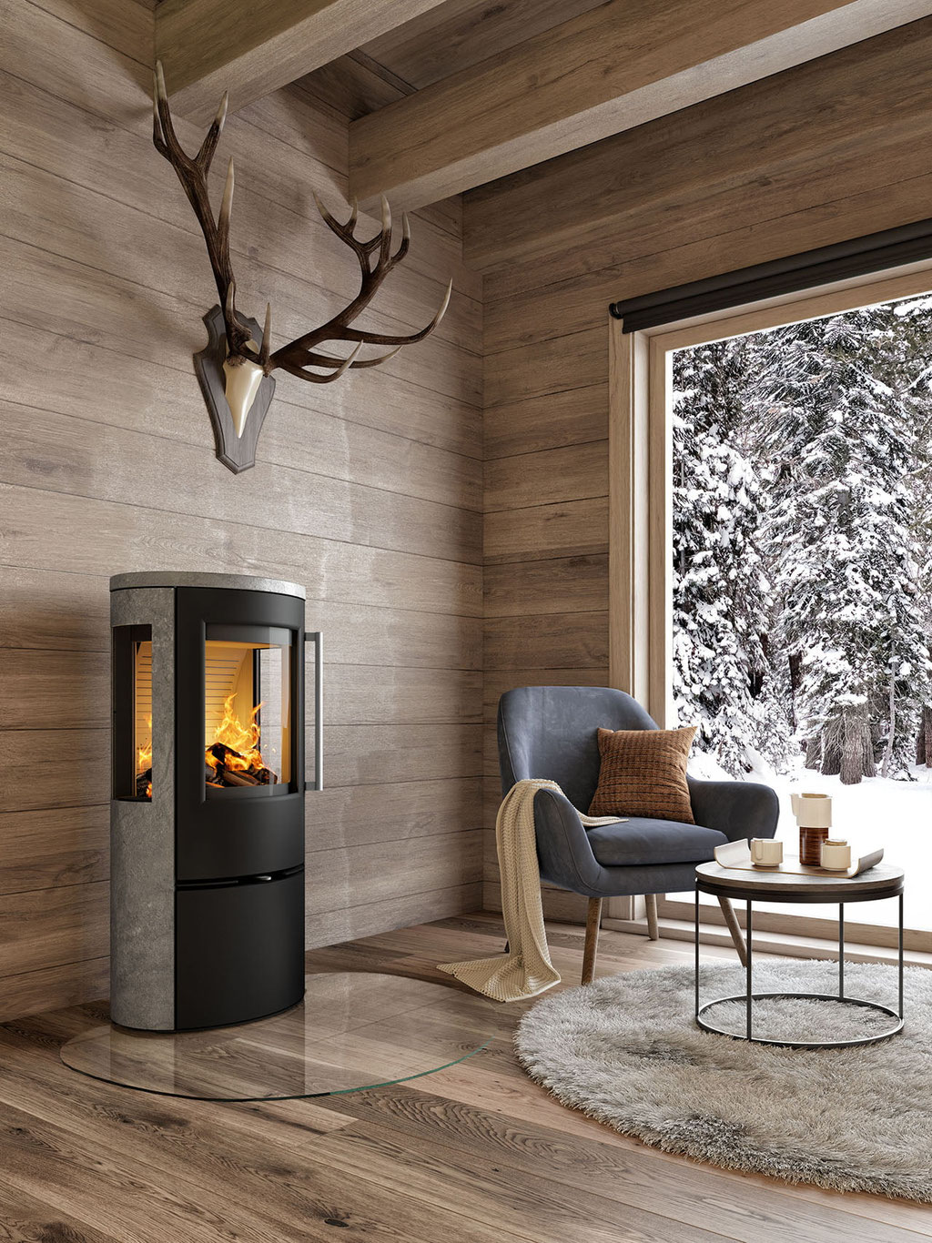 Poêle à bois 3 vitres feu