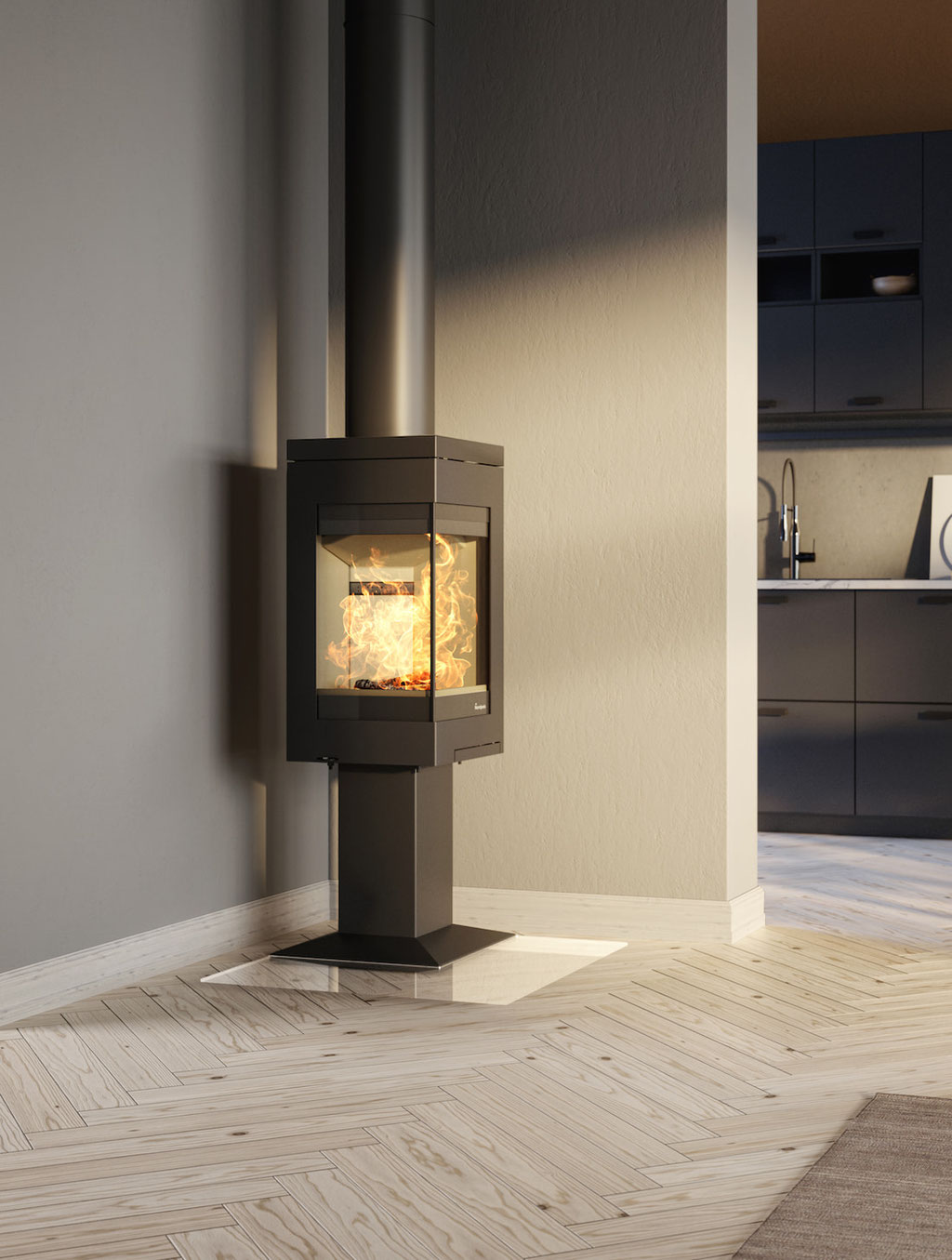 Poêle à bois 2 vitres feu