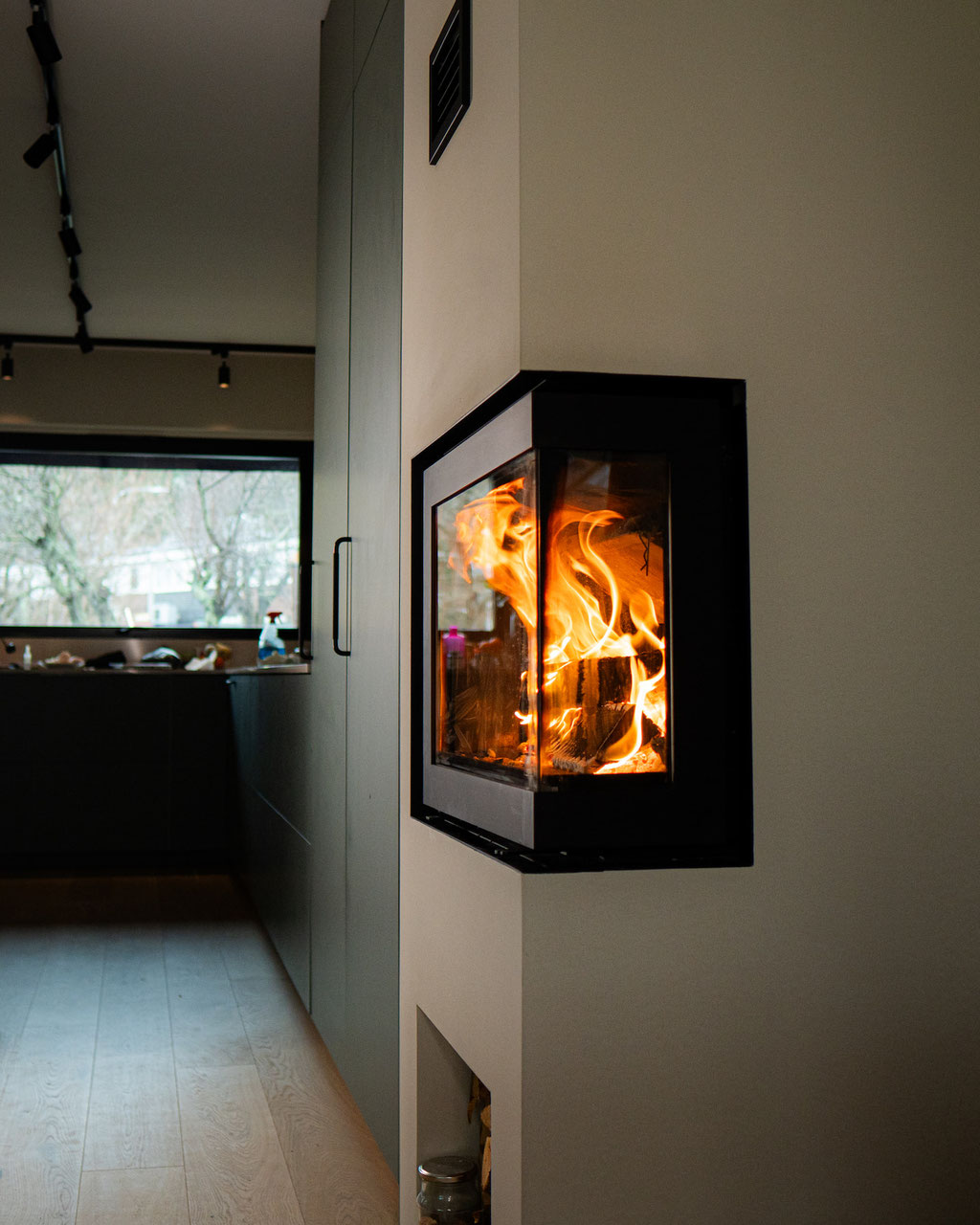 Cheminée feu bois insert 2 vitres