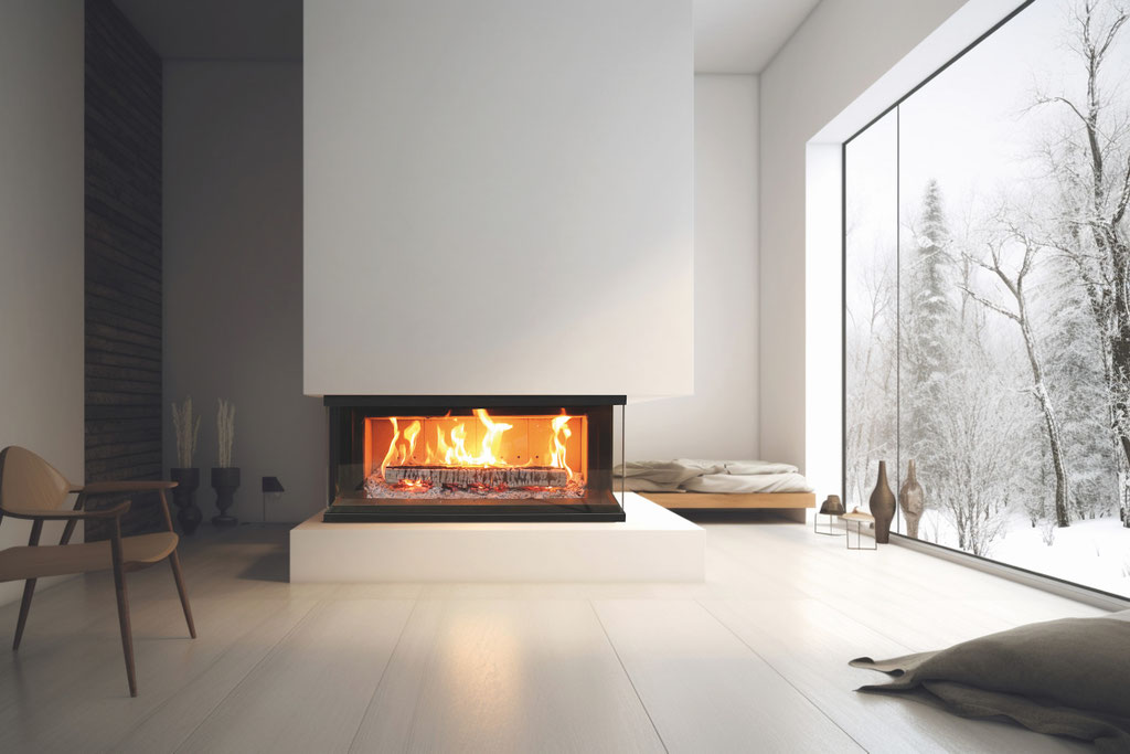 Cheminée feu bois insert 3 vitres