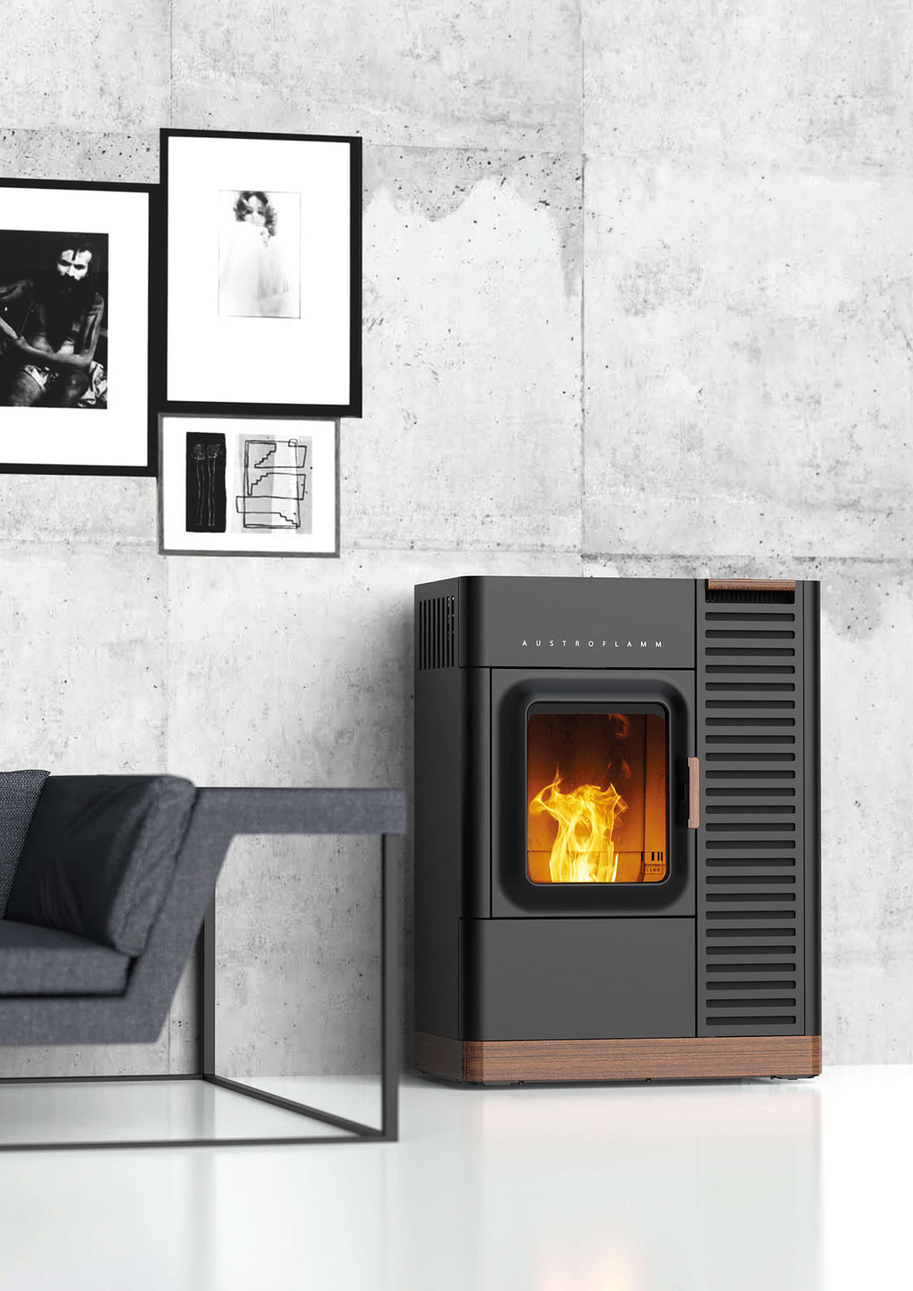 Poêle mixte à bois et à granulés feu