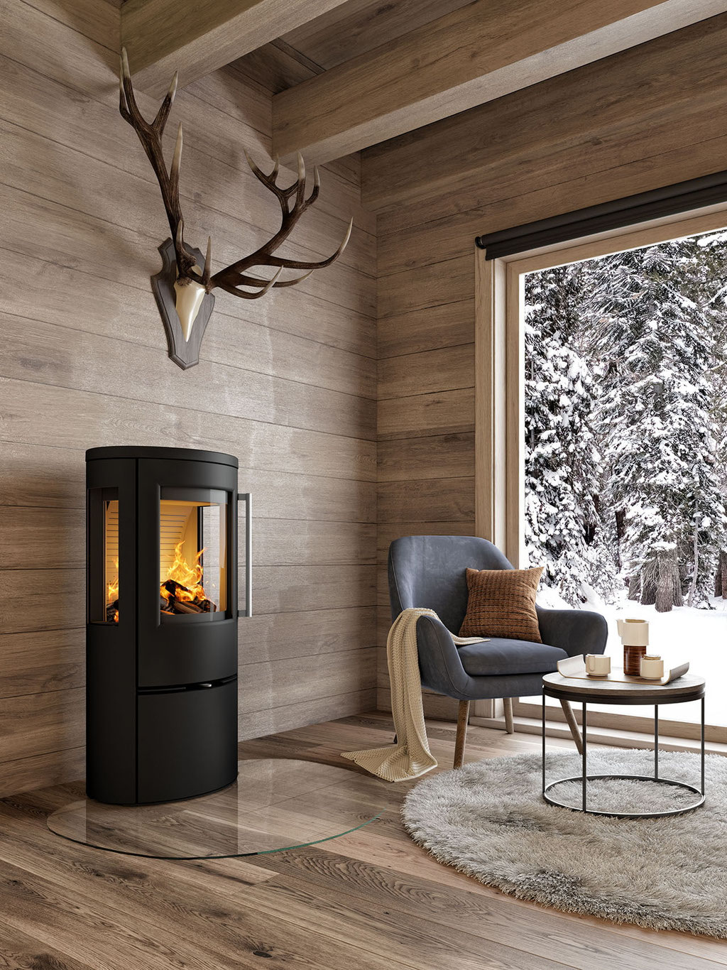 Poêle à bois 3 vitres feu