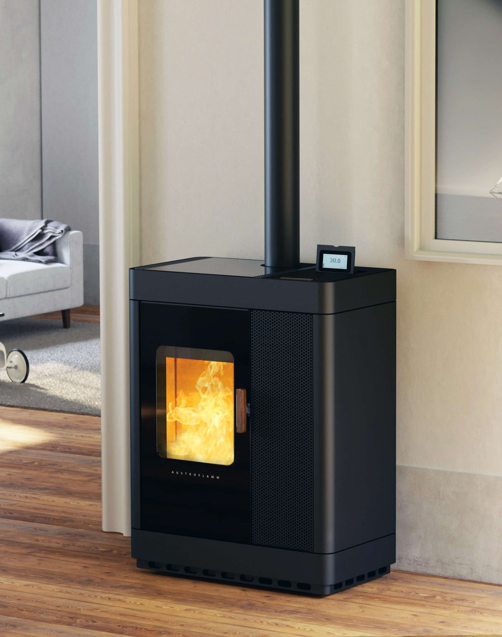 Poêle mixte à bois et à granulés feu