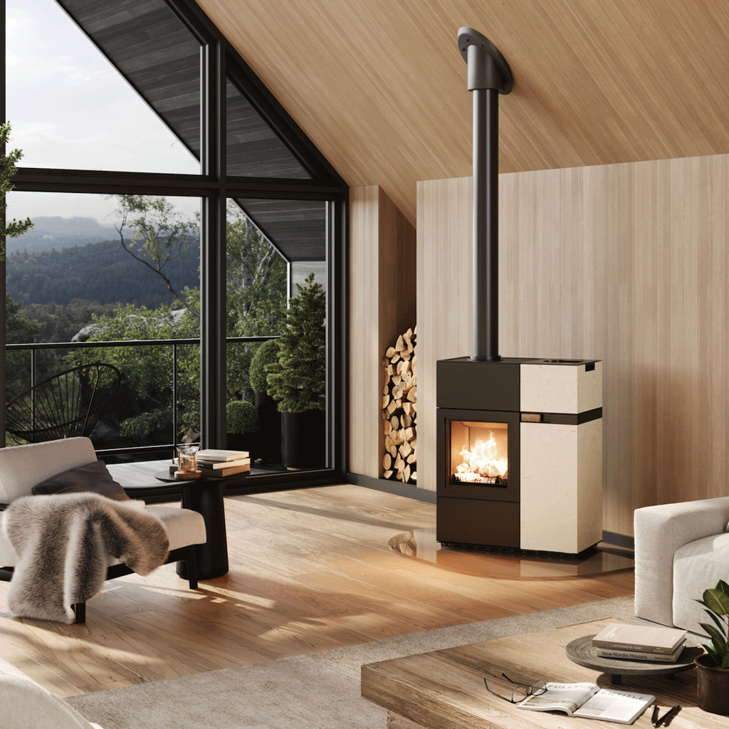 Poêle mixte à bois et à granulés feu