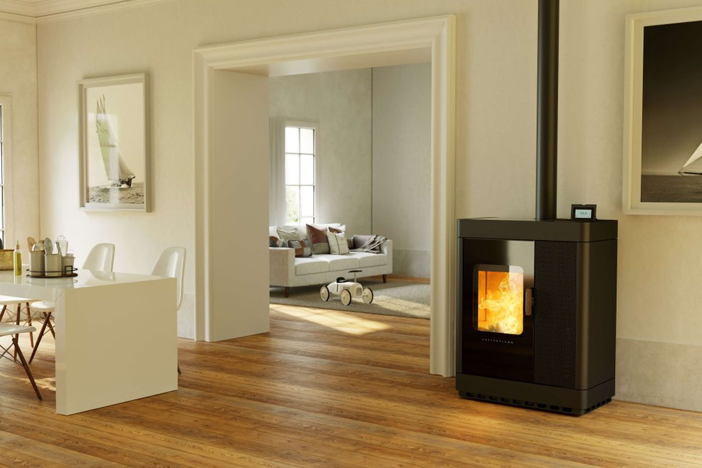 Poêle mixte à bois et à granulés feu