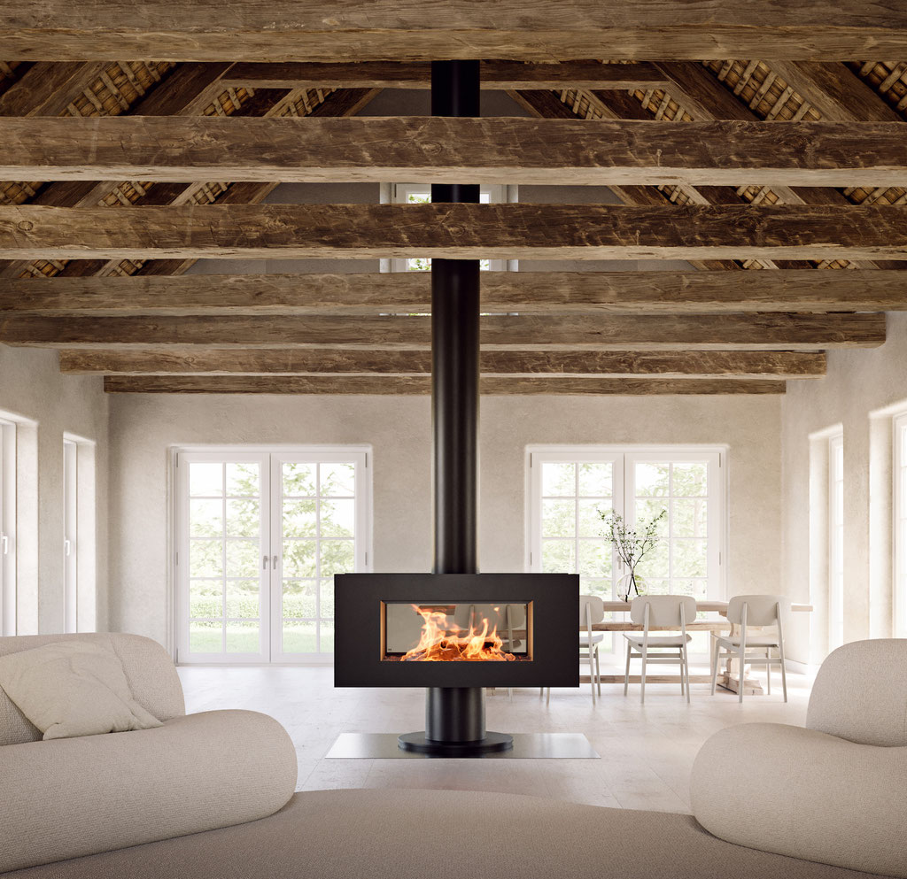 Poêle à bois double face feu