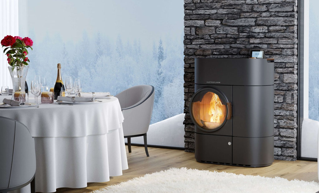 Poêle mixte à bois et à granulés feu