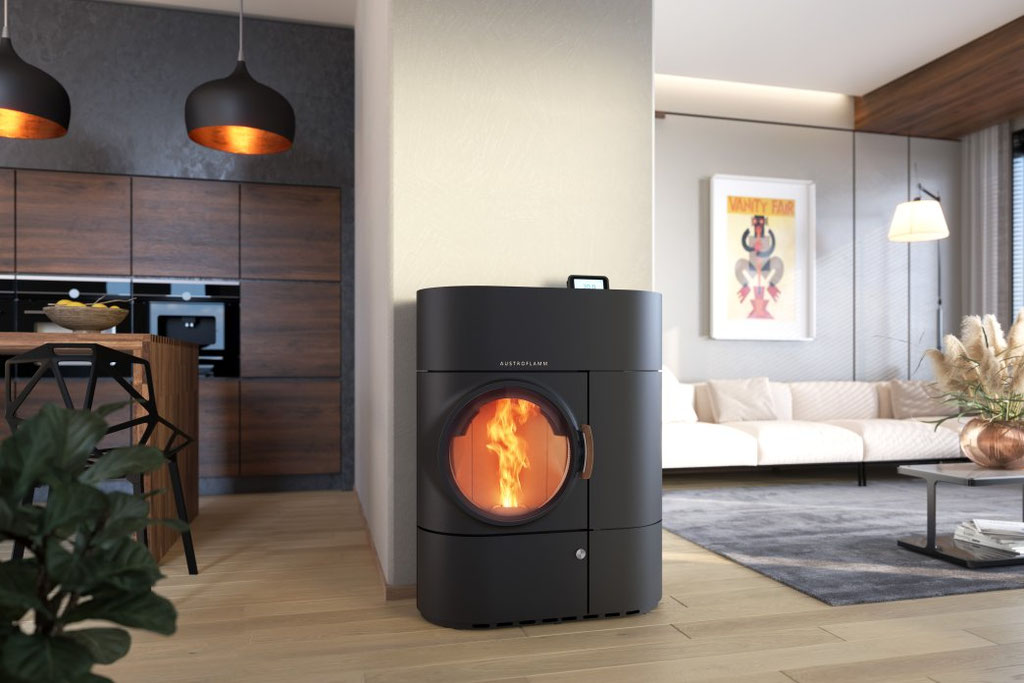 Poêle mixte à bois et à granulés feu