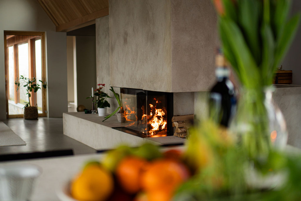 Cheminée feu bois foyer fermé 3 vitres