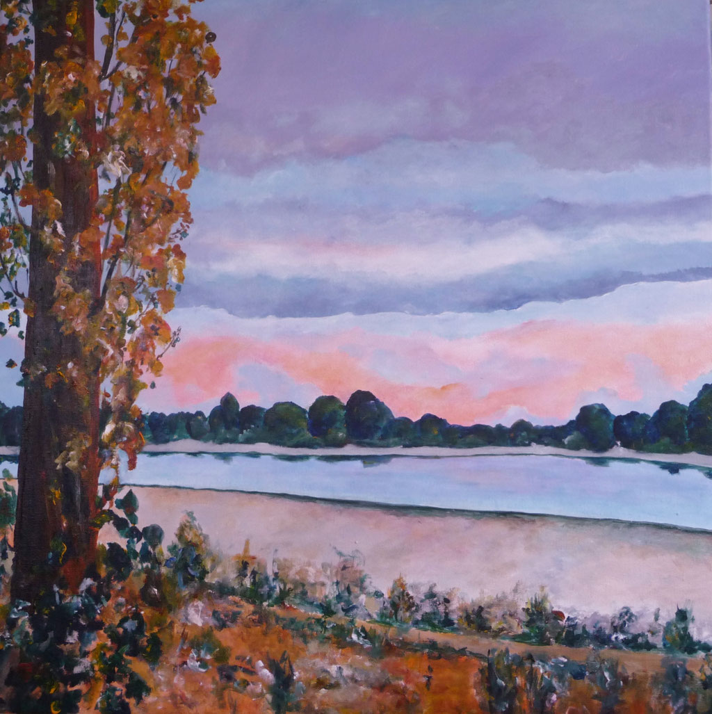 Abendstimmung am Rhein 1 - 80 x 80 cm- Acryl auf Leinwand