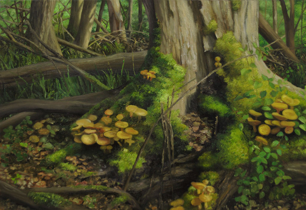 Andreas Leißner: *Wald II*, 2012, Öl/Nessel auf MDF-Platte, 36 x 52,5 cm