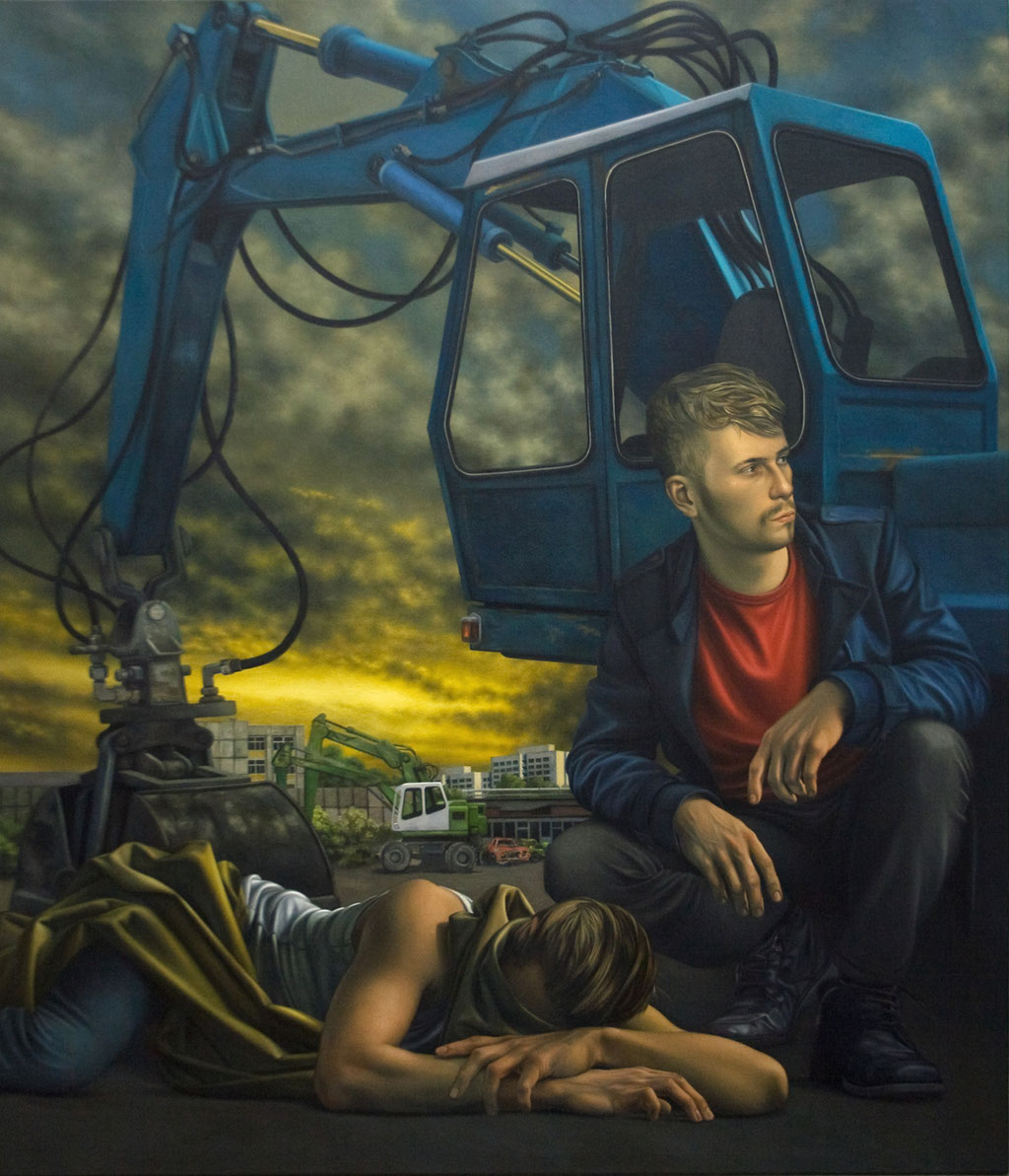 Andreas Leißner: *Schläfer*, 2014, Öl/Hartfaserplatte, 170 x 145 cm
