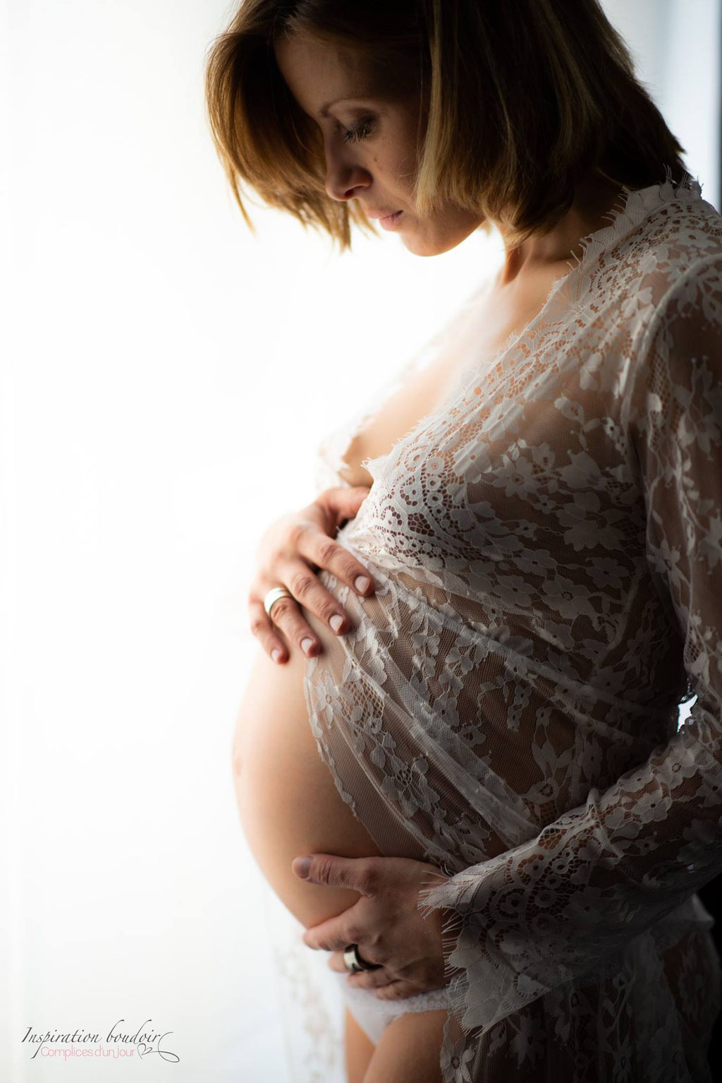 Complices d'un jour - Photographie, grossesse, maternité, voile, dentelle, transparence, lingerie