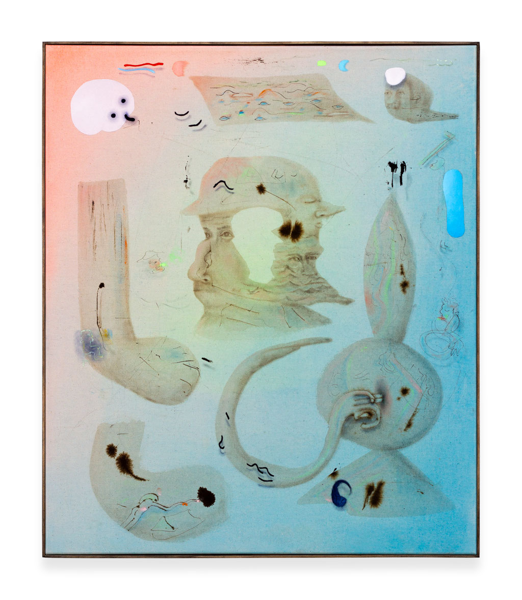 Ba Betov #1, 2024, Wasserfarbe, Kaffee, Tinte, Acryl und Öl auf Leinwand, 100 x 80 cm