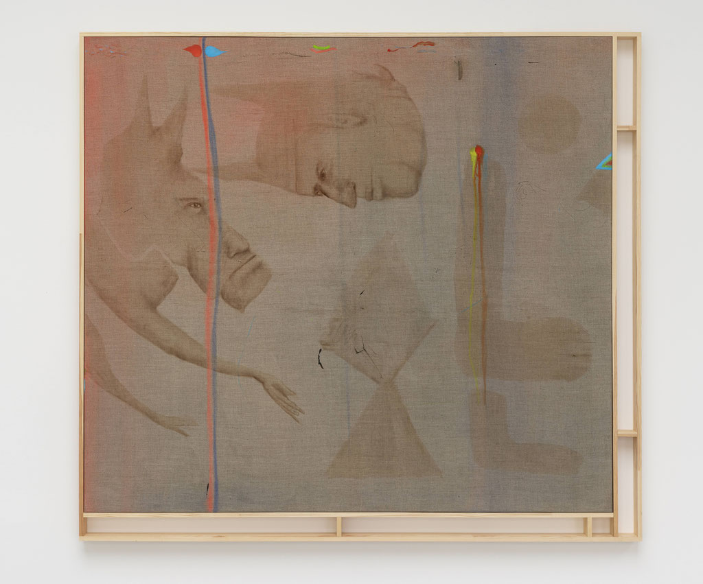 The Messenger #02, 2023, Wasserfarbe, Tinte, Acryl und Öl auf Leinwand 152 x 161 cm, Foto: Dirk Tacke