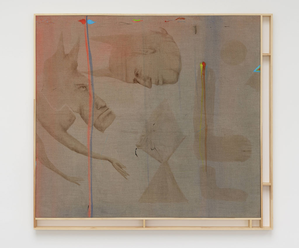 The Messenger #02, 2023, Wasserfarbe, Tinte, Acryl und Öl auf Leinwand 152 x 161 cm, Foto: Dirk Tacke