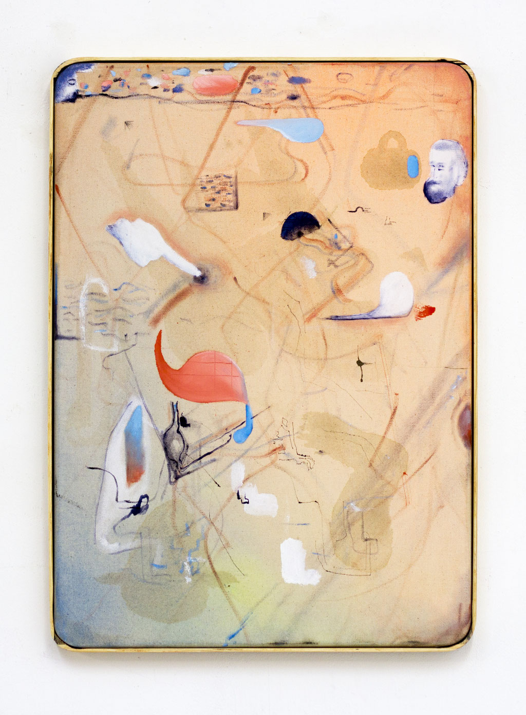 Inertia, 2019, Wasserfarbe, Kaffee, Tinte, Acryl und Öl auf Leinwand, 70 x 50 cm (gerahmt 71,3 x 51 cm)