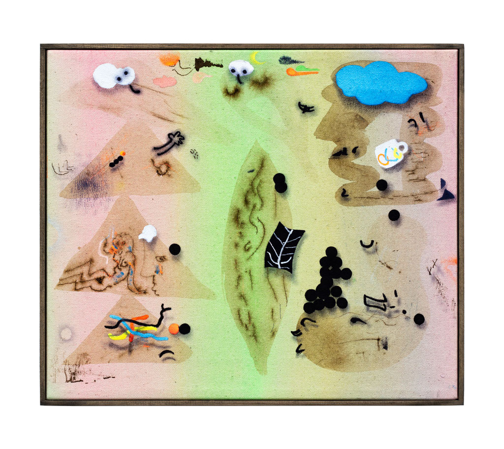 Look Behind, Moving forward, 2024, Wasserfarbe, Tinte, Acryl, Öl auf Leinwand, 25 x 41 cm