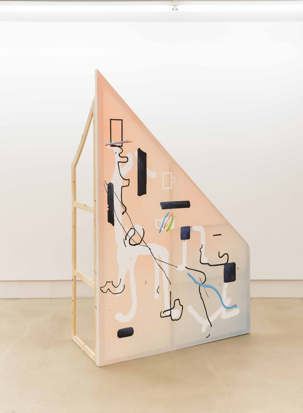 We are here to laugh about the Odds #1, 2018,  Öl, Acryl, Bleistift, Wasserfarbe auf Leinwand 198 x 129 x 52,5 cm
