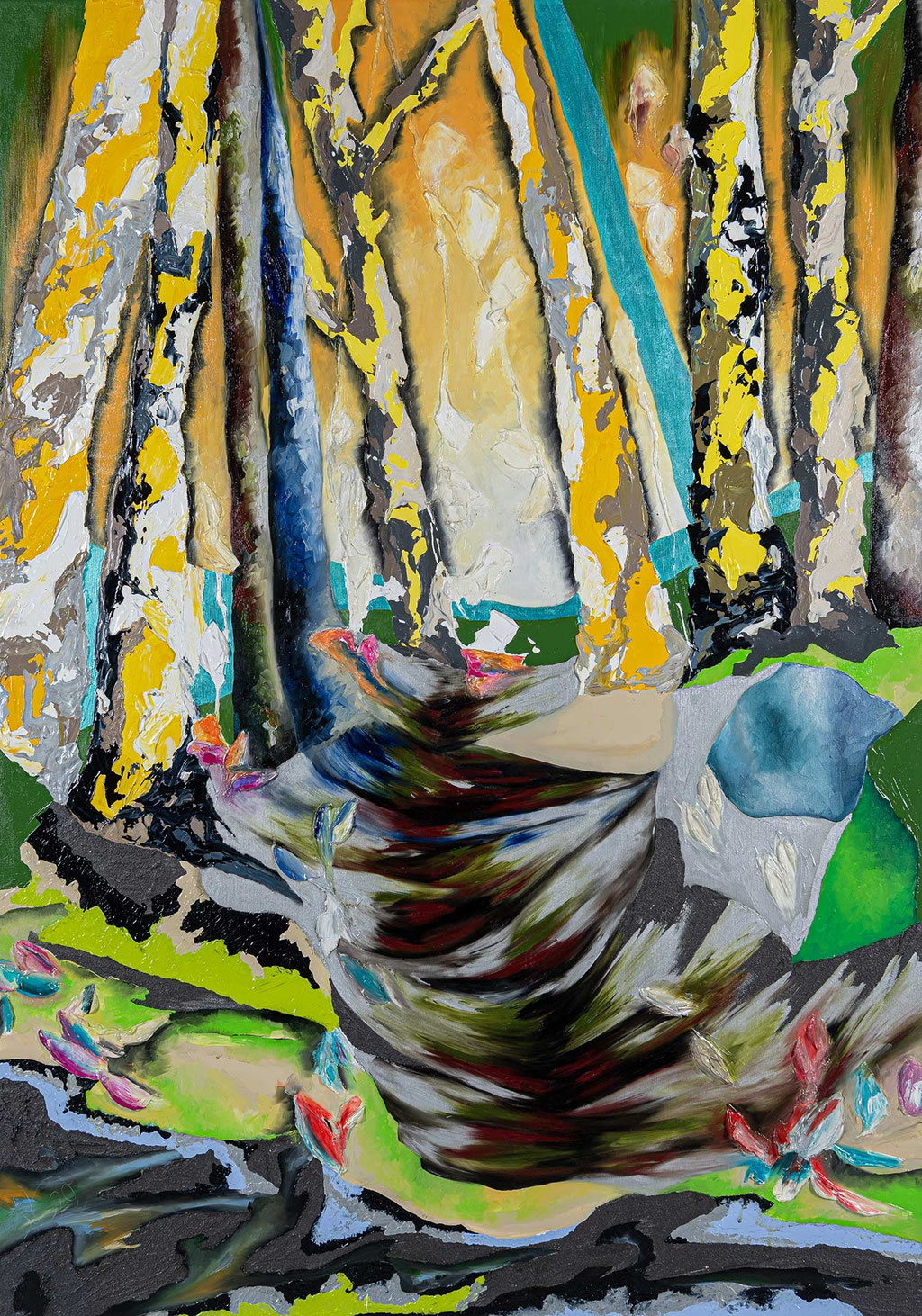 Tiefenwald 4, 100 x 140 cm,  2020, Mischtechnik auf Leinwand, Serie Tiefenwälder 