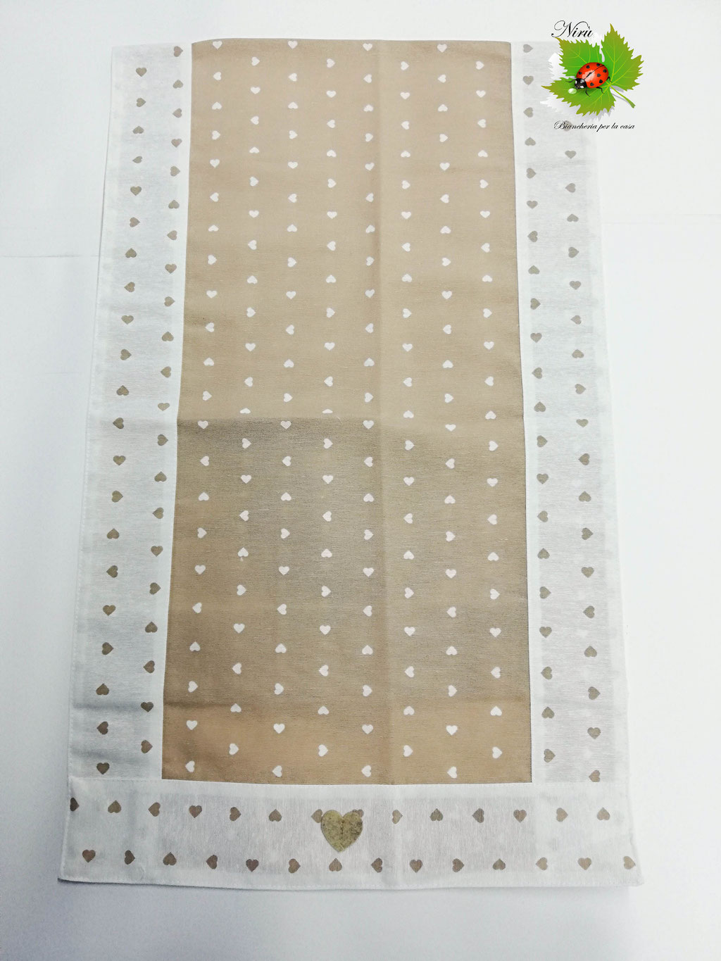 Runner centrotavola con cuoricini in cotone 45x135 cm. Col.Beige. B450