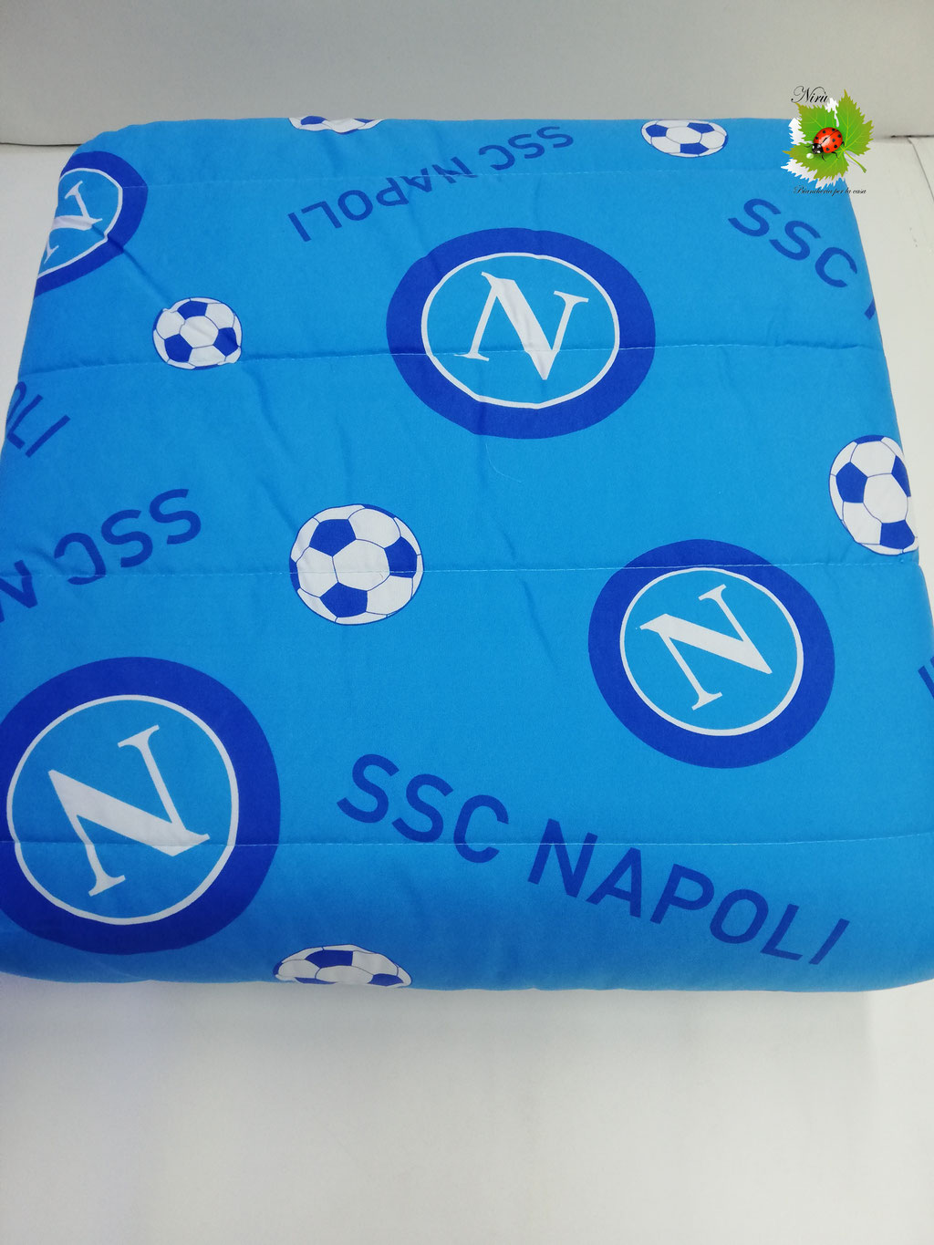 Trapuntino ufficiale SSC Napoli matrimoniale. Col. Azzurro double face 260x260 cm Art.B229