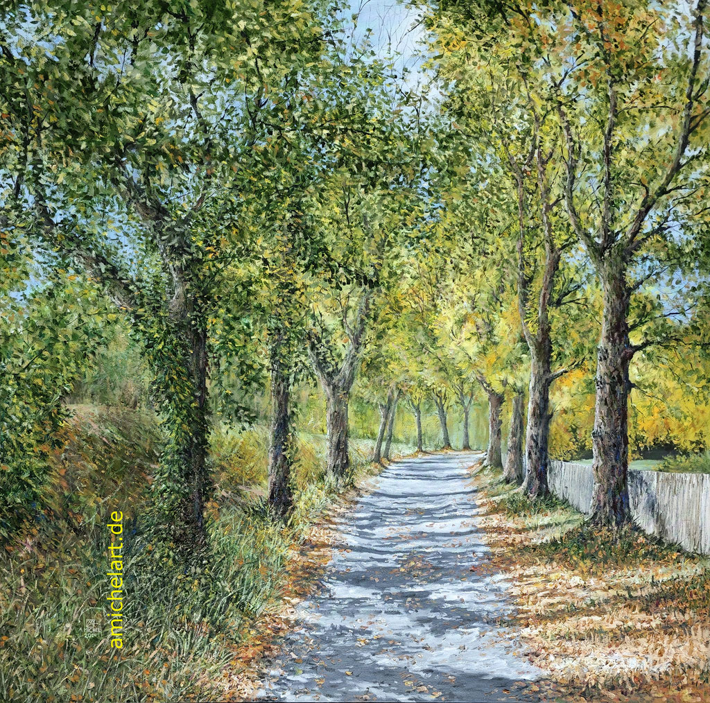 Laubfall - 2024, 90 x 90 cm, Öl auf Leinwand, Motiv aus Neuhaus am Rennweg