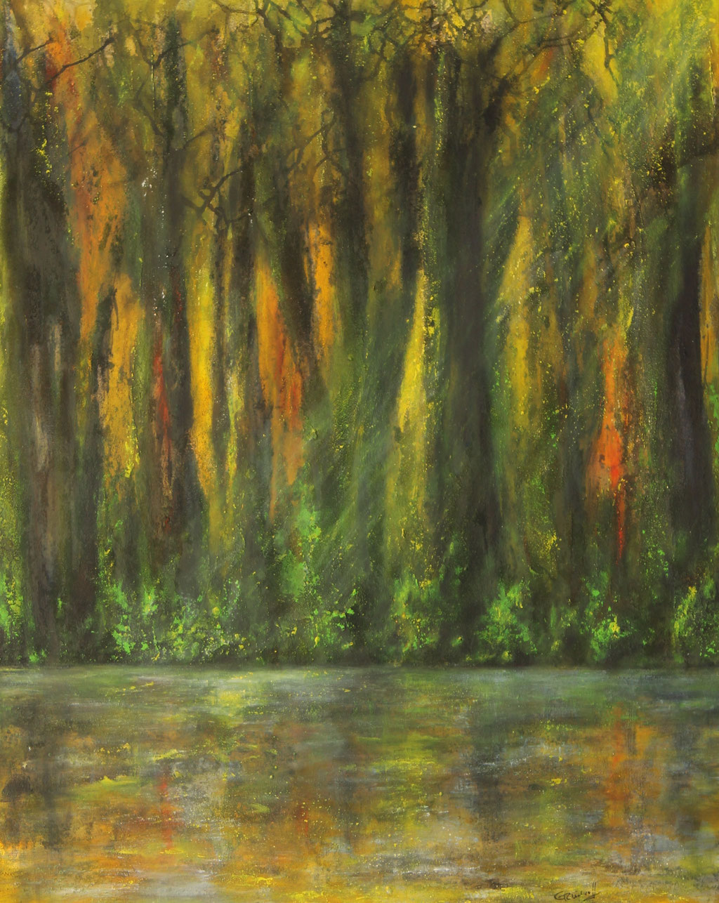 Lichtspiegelung Waldsee | Acrylmischtechnik | 100cm x 80cm