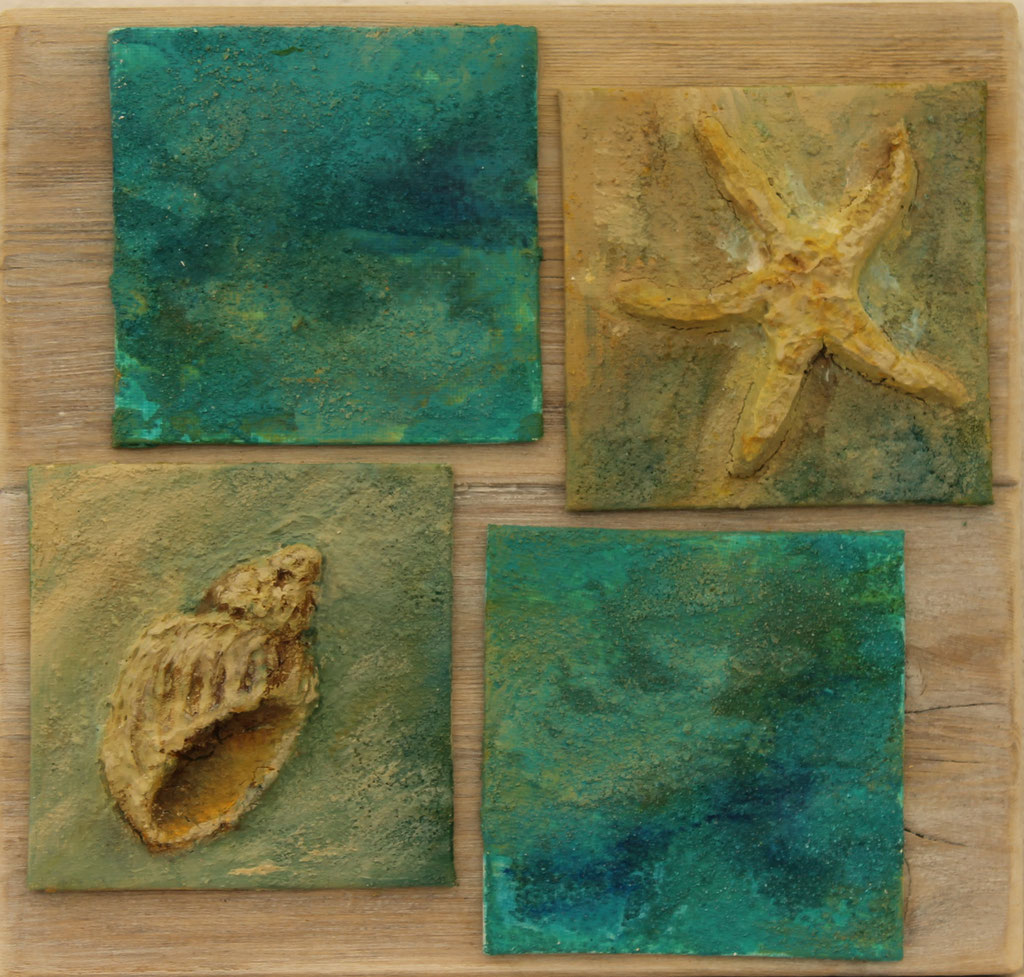 Strandgut auf Holz | Acrylmischtechnik | verkauft