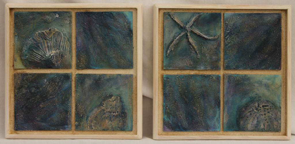 Strandgut | Acrylmischtechnik, Malpappen auf Holz gerahmt | je 24cm x 24cm