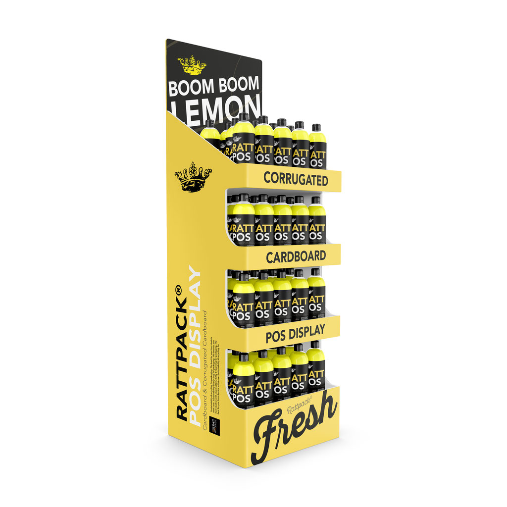 Digital POS Printing - POS display and prototypes by digital printing and digital plot - small quantities and single pieces can be produced cost-efficiently - here: Boom Boom Lemon - TEST in cardboard POS display - www.rattpack.eu