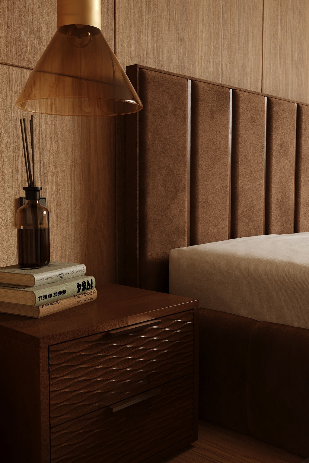 photorealistic bedroom interior architectural visualization with natural light - Dionis Studio